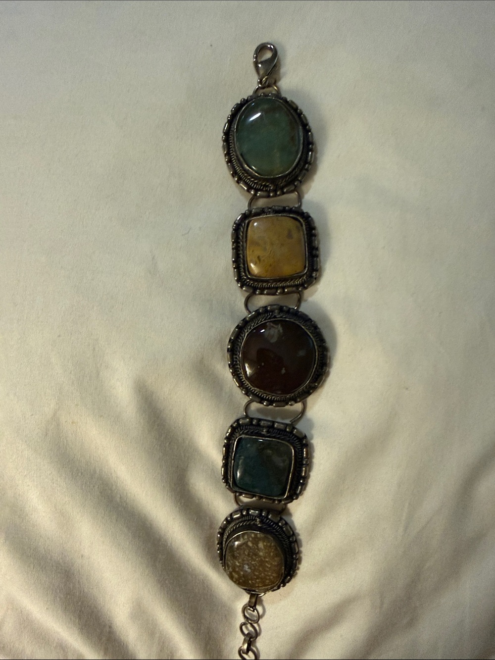 Multistone Boho Bracelet with Green, Brown and Yellow Gemstones